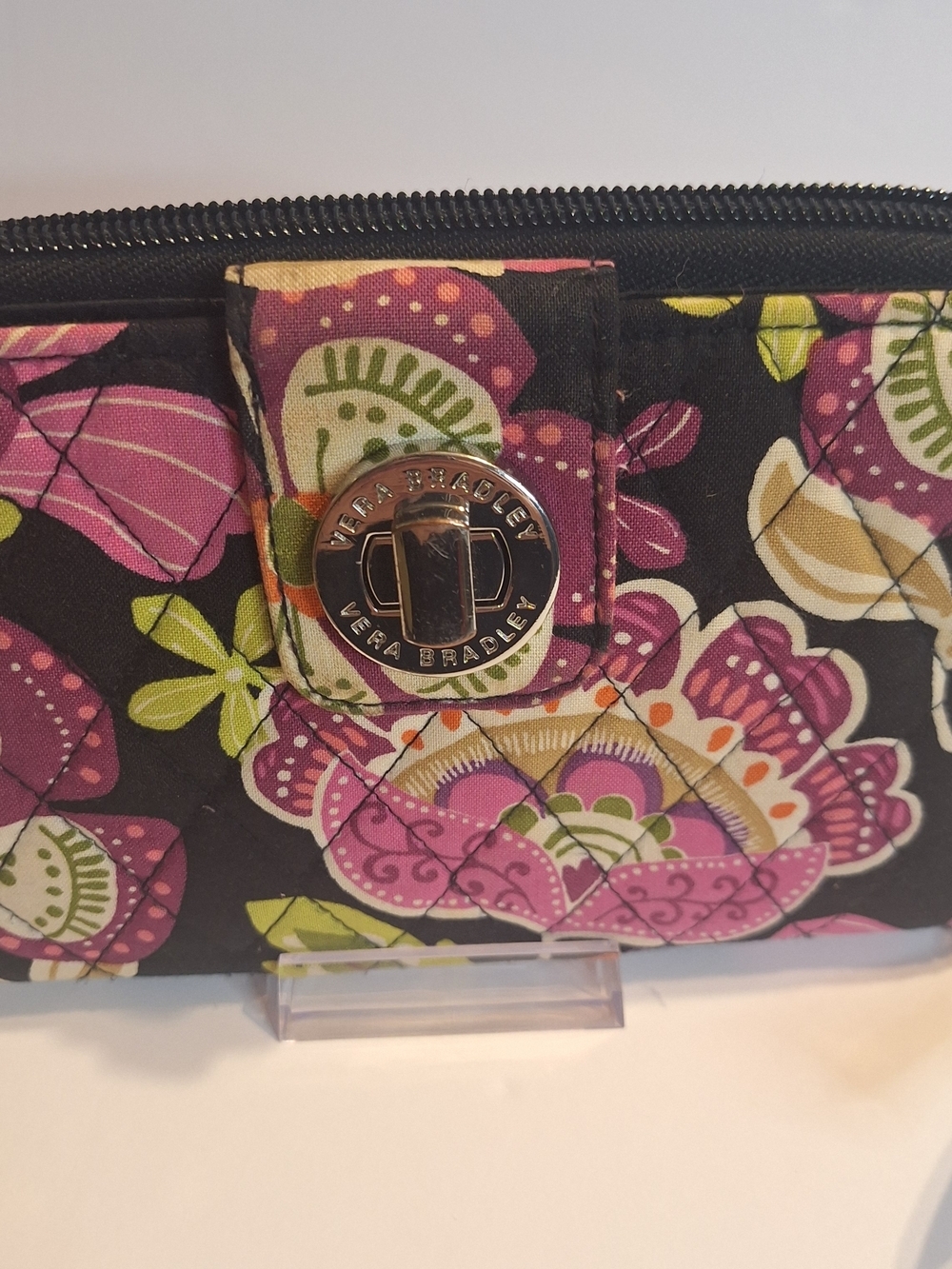 Vera Bradley Turnlock Floral Zip Wallet in Black, Pink and Green - Picture 4 of 10